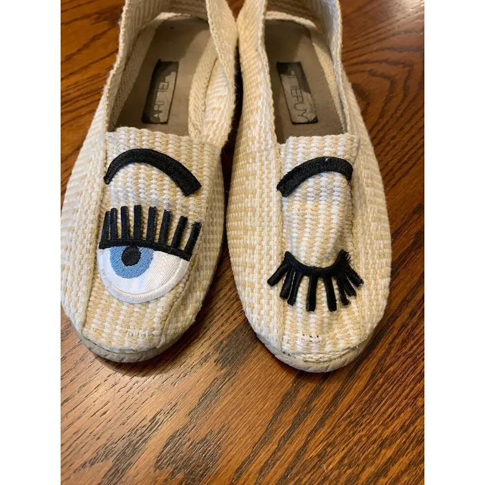 Beige Boho Eye Alpargata Slip On Espadrille Handmade Venezuela Size EU 37 US 6